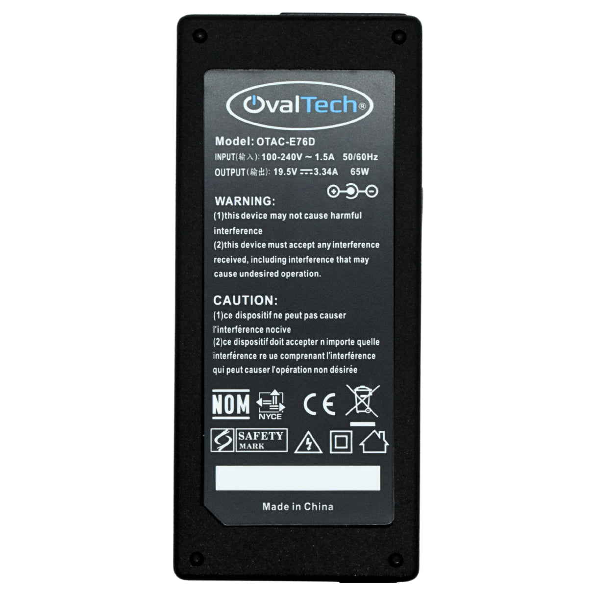 Ovaltech OTAC-E76D adaptador e inversor de corriente Interior 65 W Negro, Computadora portátil, 100 - 240 V