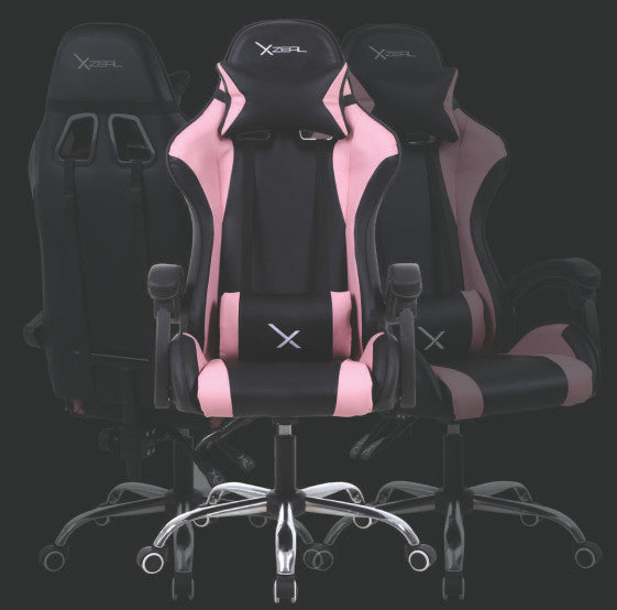 Sillas Gamer Negro/Rosa X05, Vinil, Brazos Reclinables, Piston clase 3 130kg, Reclinable 125º, Soporte Lumbar y Cervical