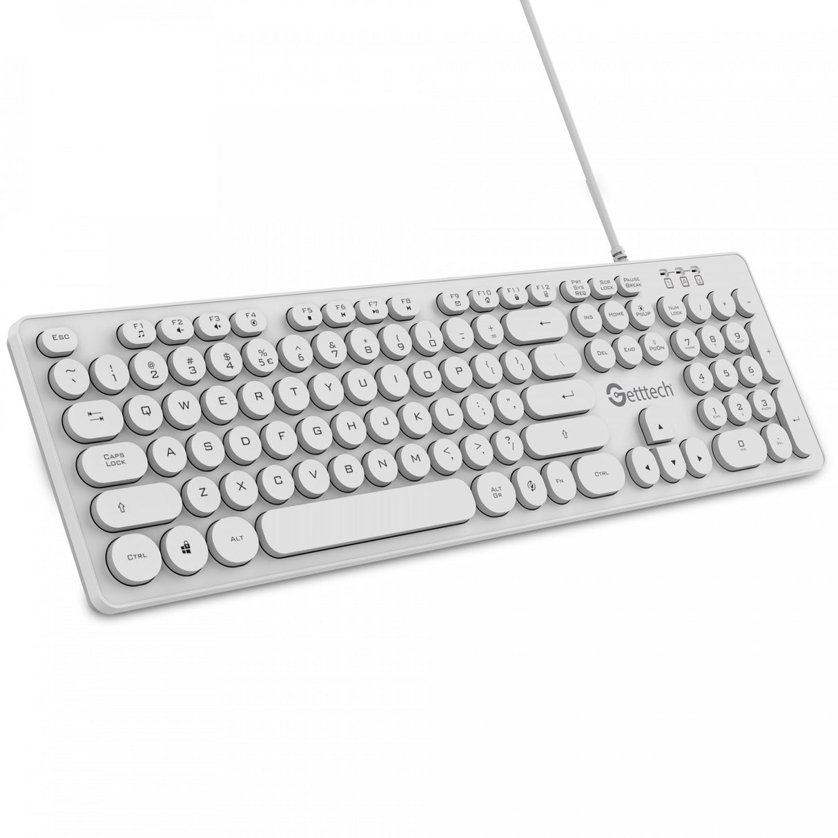 Getttech GTI-28201B teclado Hogar USB Blanco, Tamaño completo (100%), Alámbrico, Interruptor de membrana