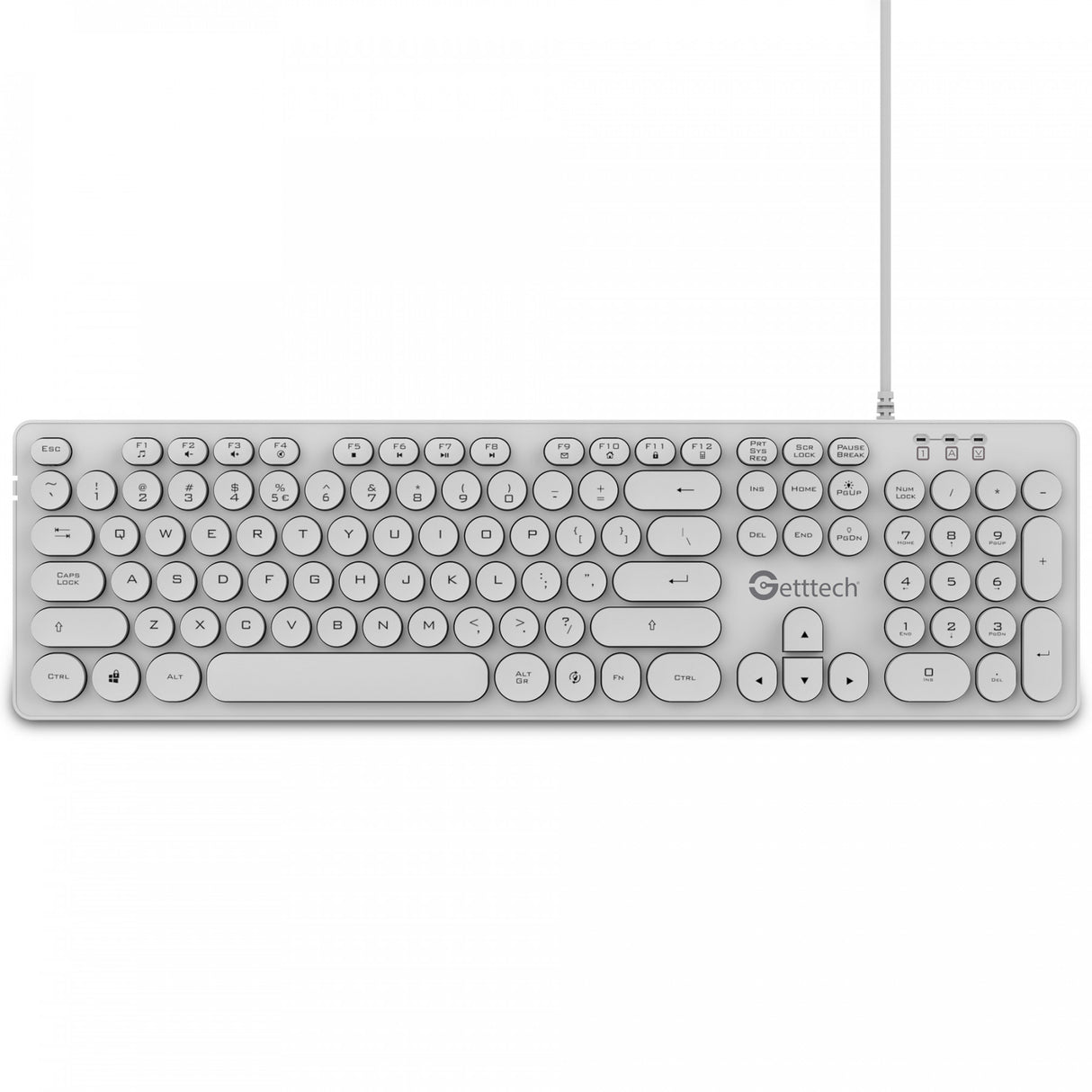 Getttech GTI-28201B teclado Hogar USB Blanco, Tamaño completo (100%), Alámbrico, Interruptor de membrana