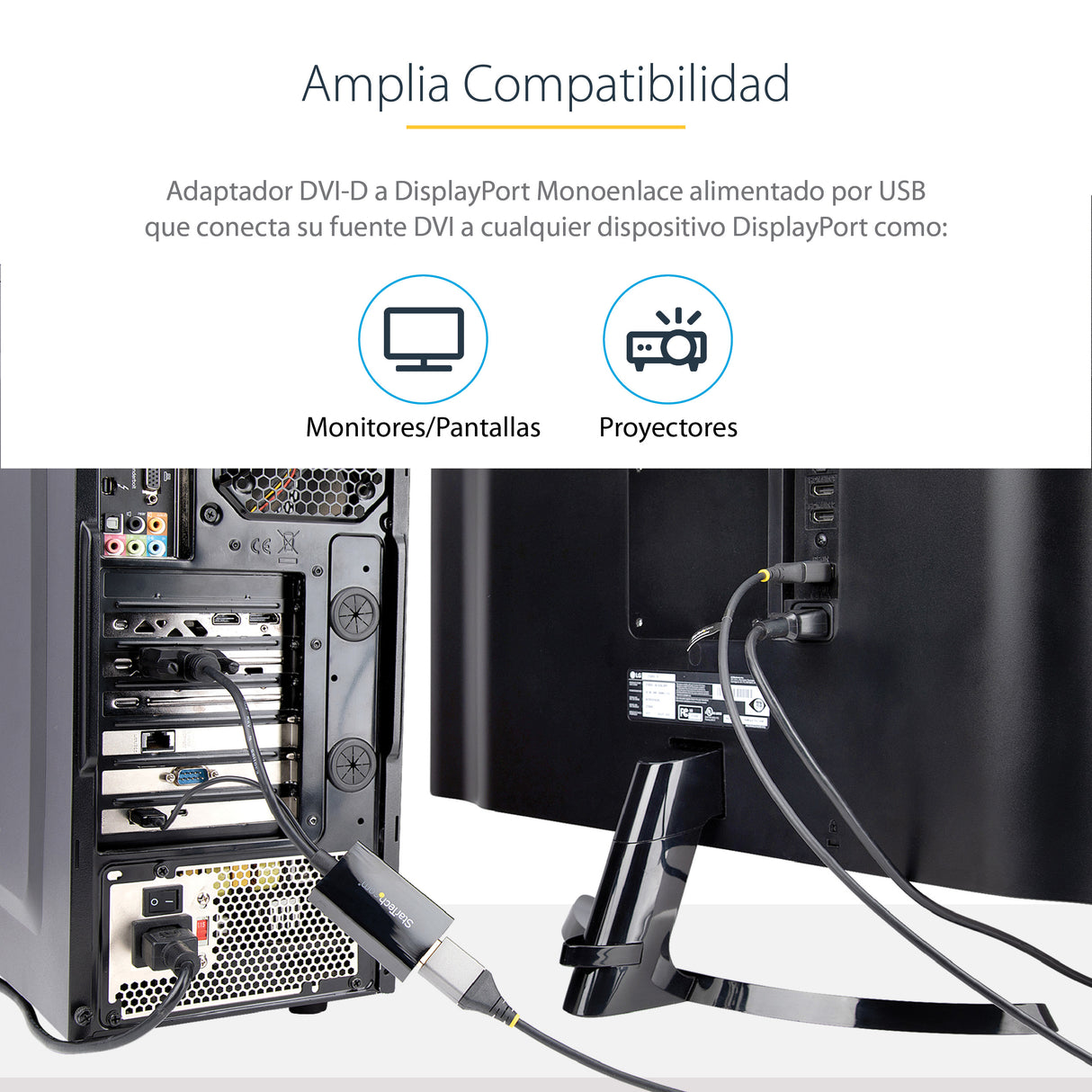 StarTech.com Adaptador DVI a DisplayPort Alimentado por USB - Conversor DVI a DisplayPort - Convertidor DVI-D a DP - 192