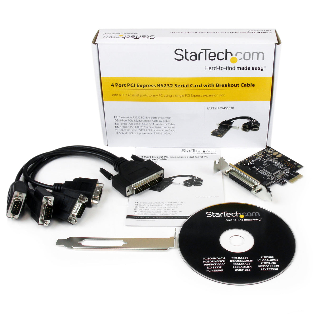 StarTech.com Tarjeta Adaptadora PCI Express PCIe de 4 Puertos Serie con Cable Multiconector RS232 Serial - Reemplazado p