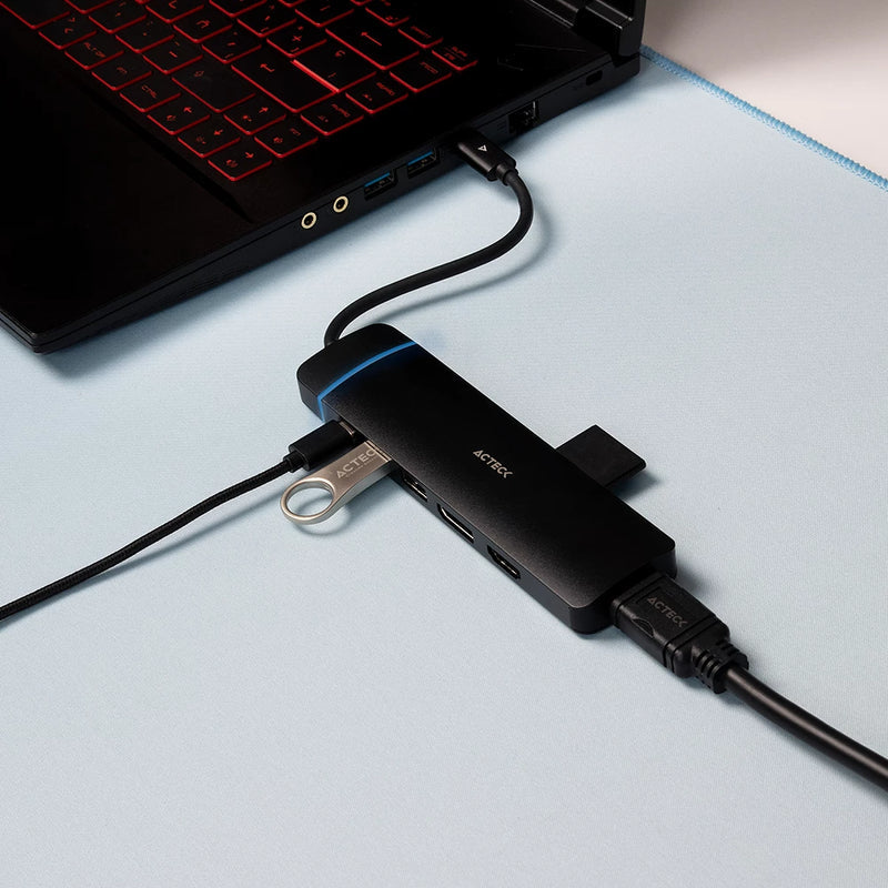 Acteck Gate 8V DH676 USB 3.2 Gen 1 (3.1 Gen 1) Type-C 10200 Mbit/s Negro, DisplayPort, HDMI, USB Tipo C