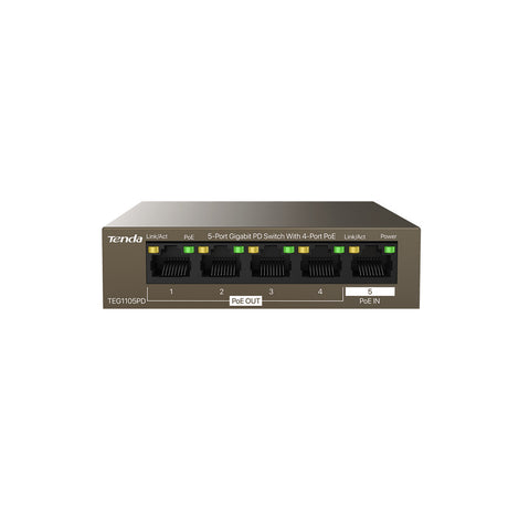 Tenda TEG1105PD dispositivo de redes Gigabit Ethernet (10/100/1000) Energía sobre Ethernet (PoE) Café