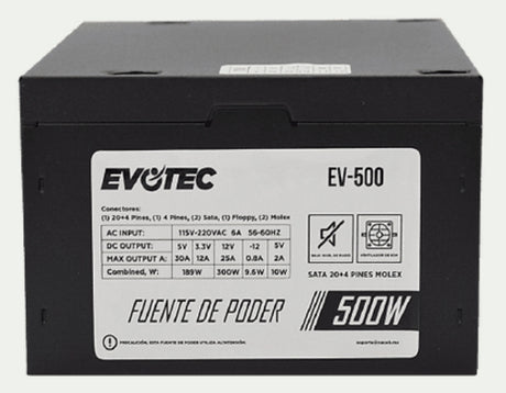 Evotec EV-500 unidad de fuente de alimentación 500 W 20+4 pin ATX Negro, 115 - 220 V, 189 W, 300 W