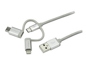 Cable Trenzado StarTech de 1m USB a Lightning USB-C y Micro USB, Datos de Transferencia de 480Mbps, Compatible con Dispositivos iOS y Android