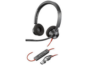 HP Poly Auriculares estéreo Poly Blackwire 3320 USB-C + Adaptador USB-C/A Auriculares Auriculares Diadema Oficina/Centro de llamadas Binaural