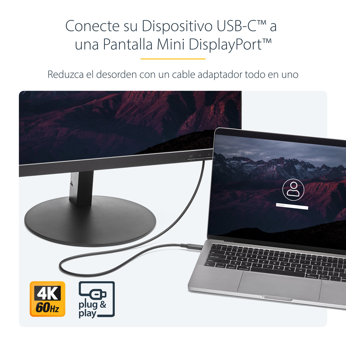 StarTech.com Cable 1,8m USB-C a Mini DisplayPort - 4K 60Hz - Black - Adaptador USB 3.1 Tipo C a mDP Adaptadores de cable
