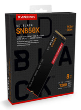 WD Black SSD Interno SN850X 8TB M.2 2280 NVMe PCIe Gen4, Lect. 7200MB/s, Escr. 6600MB/s, TBW 4800