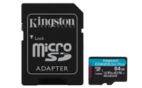 Kingston Technology Tarjeta microSDXC Canvas Go Plus Gen4 de 64 GB, 200 MB/s, A2 U3 V30 y adaptador Memoria Flash 64 GB MicroSD 200 MB/s 100 MB/s
