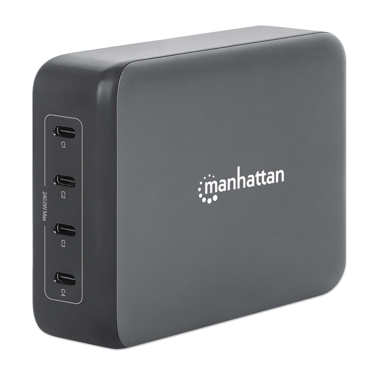 Manhattan Estación de carga GaN USB Power Delivery de 4 puertos, 240 W / PD 3.1, 4 puertos USB-C PD hasta 140 W por puerto, 240 W total, negro cargador de dispositivos móviles Corriente alterna 4 Si Interior