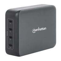 Manhattan Estación de carga GaN USB Power Delivery de 4 puertos, 240 W / PD 3.1, 4 puertos USB-C PD hasta 140 W por puerto, 240 W total, negro cargador de dispositivos móviles Corriente alterna 4 Si Interior