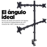 Manhattan Soporte de sobremesa para 4 monitores, pantallas 10"–27", base o abrazadera, Compatibilidad VESA: 75x75 y 100x