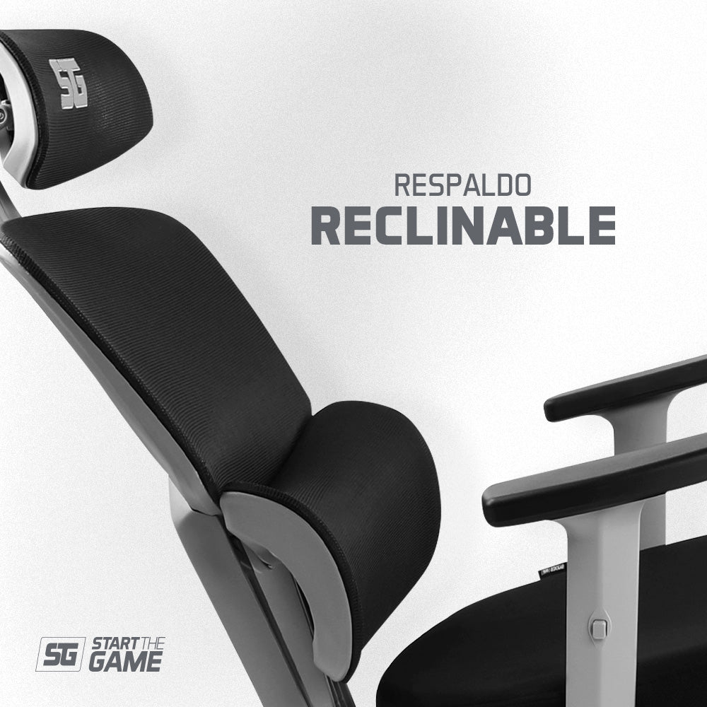 Vorago Silla Gamer Mesh Gaming CGM-400, hasta 150Kg, Blanco respaldo de malla, Gris, Tela, Nylon