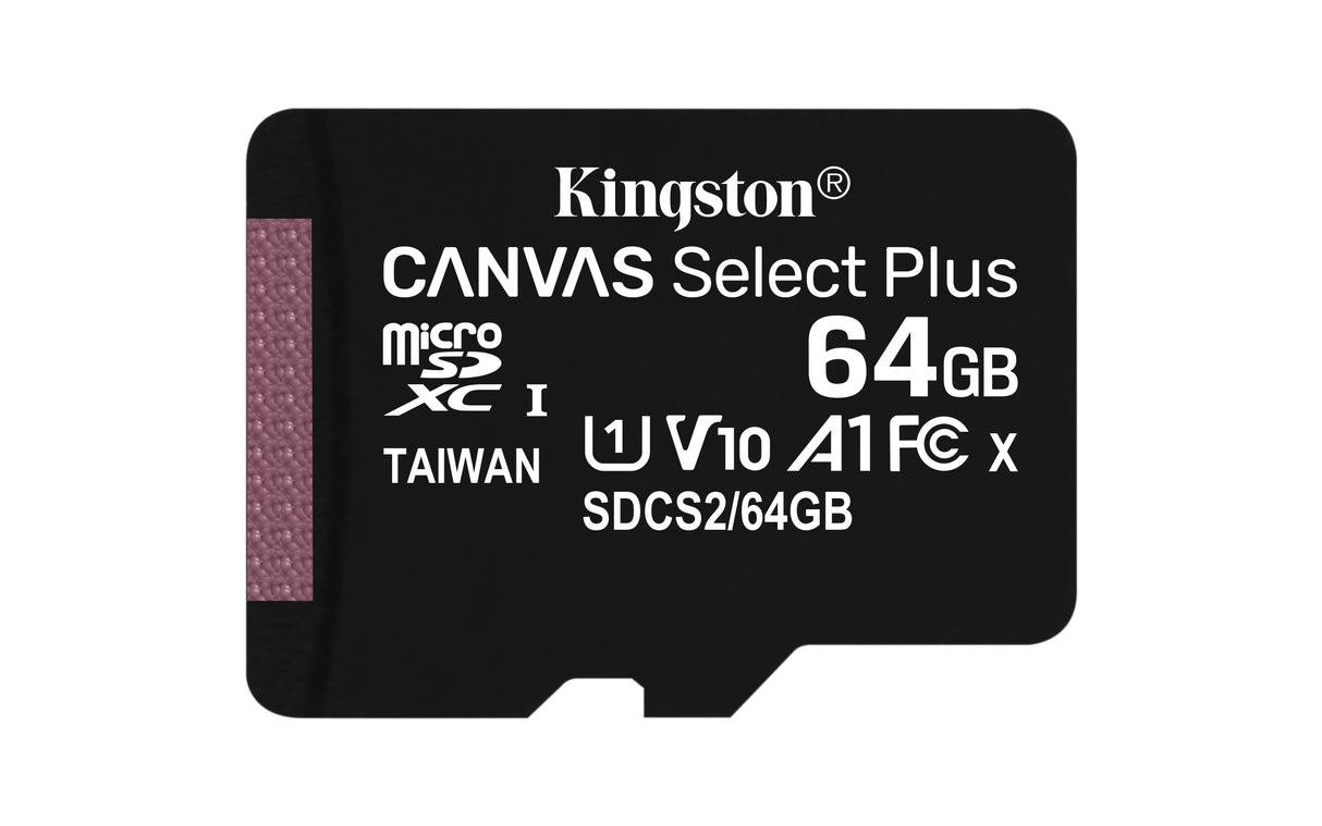Kingston Technology Tarjeta micSDHC Canvas Select Plus 100R A1 C10 de 64 GB + ADP Memoria Flash 64 GB MicroSDXC 100 MB/s UHS-I