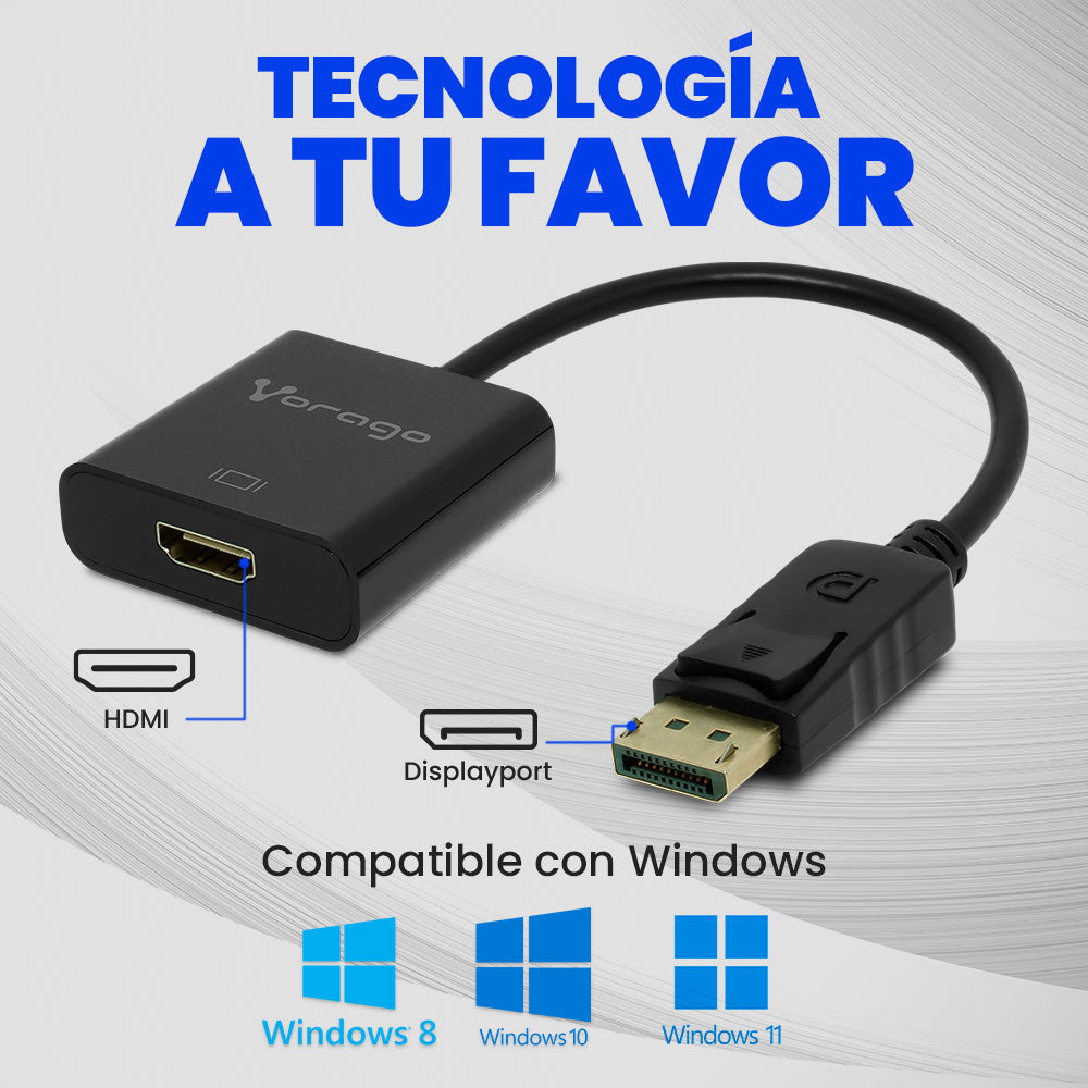 Vorago ADP-300 adaptador de cable de vídeo 0.2 m DisplayPort HDMI Negro, Hembra, Macho, Derecho
