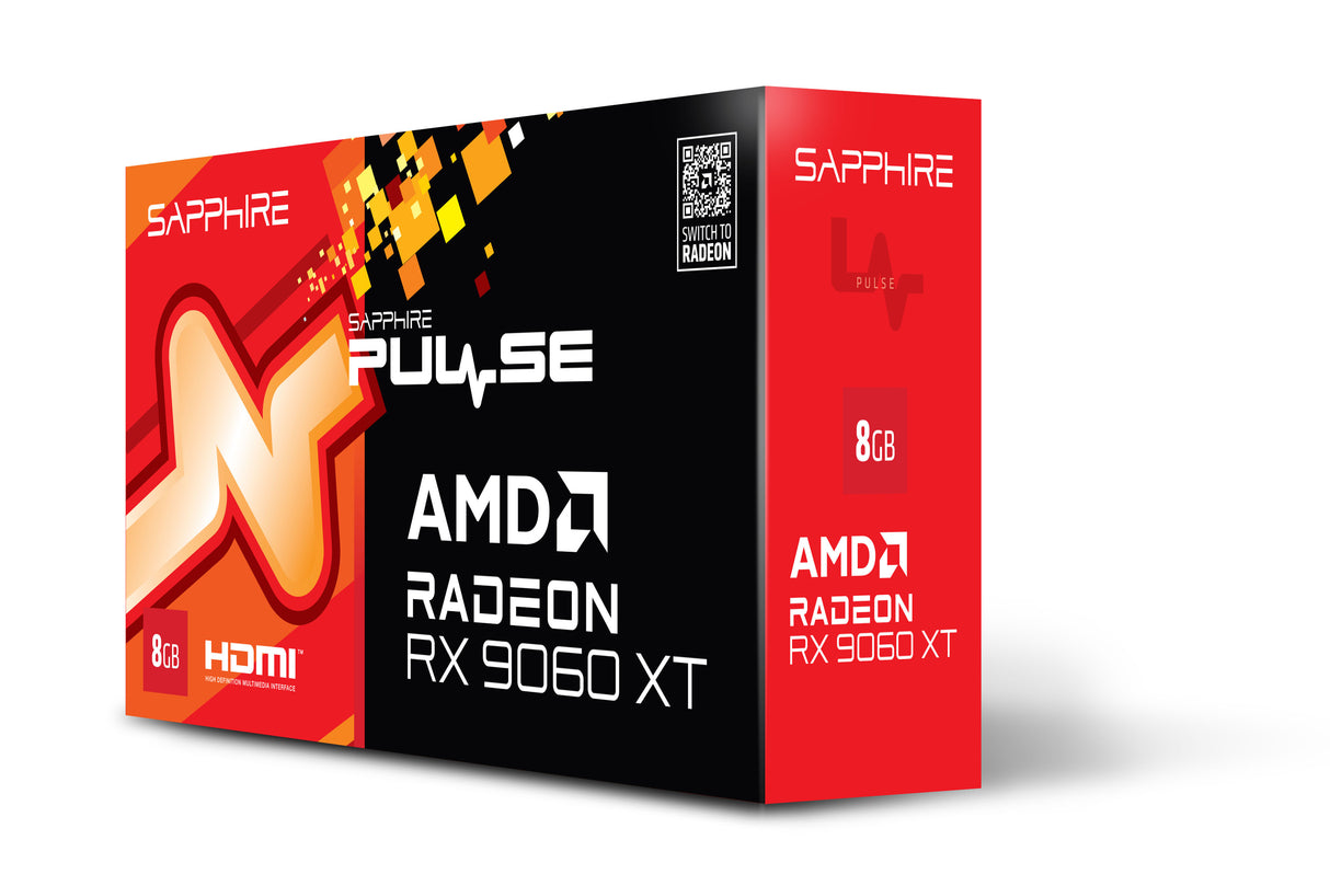 Sapphire PULSE AMD Radeon RX 9060 XT 8GB GPU GDDR6, 128 Bit, 7680 x 4320 Pixeles, PCI Express x16 5.0