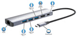 Manhattan Hub/dock USB-C, puertos (6): Ethernet, HDMI, 3x USB-A y USB-C, con Power Delivery (PD) 100 W- requiere cargado