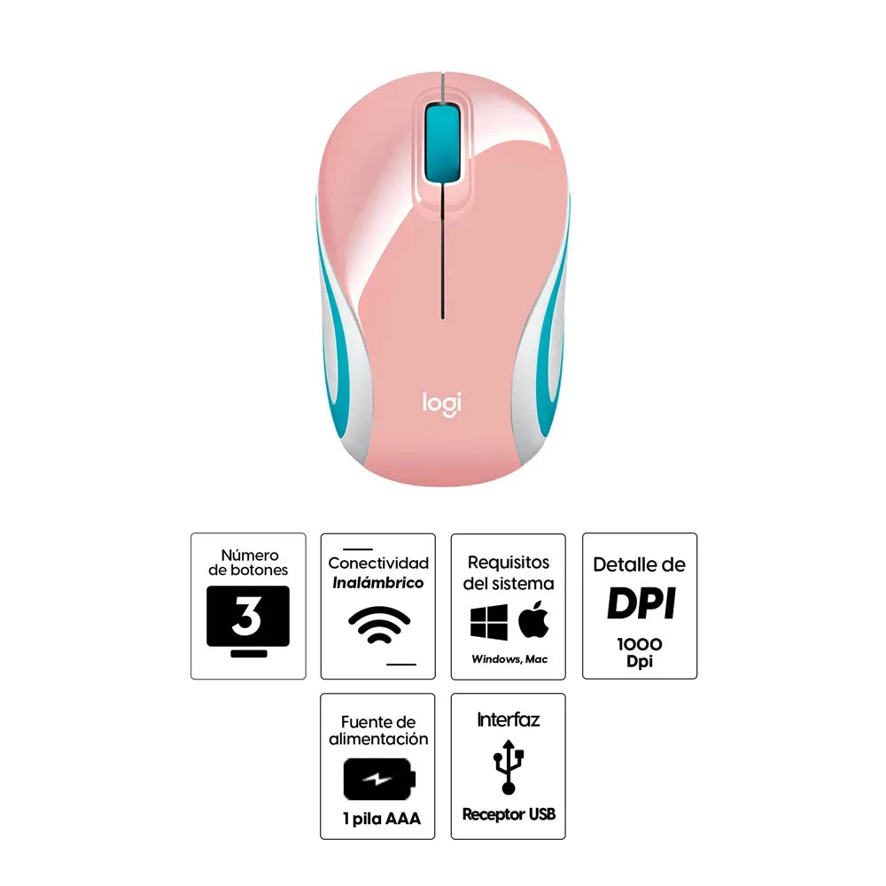 Mouse Óptico Logitech M187 Mini Inalámbrico 1000 DPI, Blossom - 910-005364 FullOffice.com 