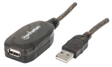 Manhattan Cable alargador USB-A a USB-A activo, 20 m, macho a hembra, 480 Mbps (USB 2.0), encadenable, repetidor integrado, negro, 3 años de garantía, equivalente a USB2AAEXT20M Cable USB 2.0 USB A USB A Macho