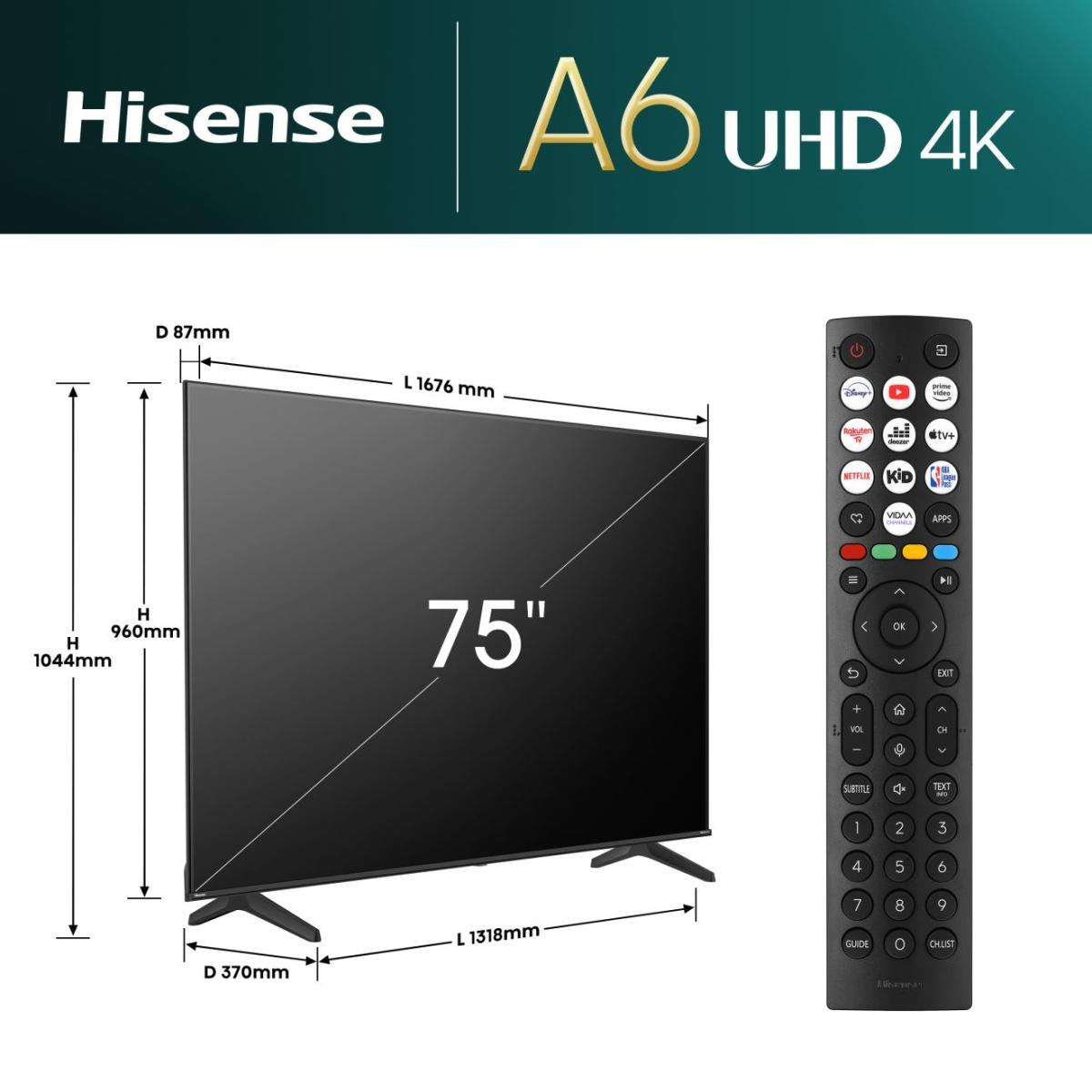 SMART TV 75" HISENSE 75A6N 4K UHD GOOGLE SMART TV 3840 x 2160 Pixeles