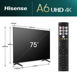 SMART TV 75" HISENSE 75A6N 4K UHD GOOGLE SMART TV 3840 x 2160 Pixeles