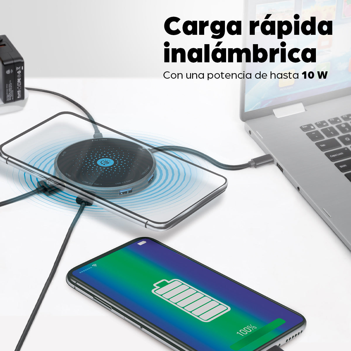 Manhattan Docking Station USB-C HDMI 4K, Carga Inalámbrica, 165560
