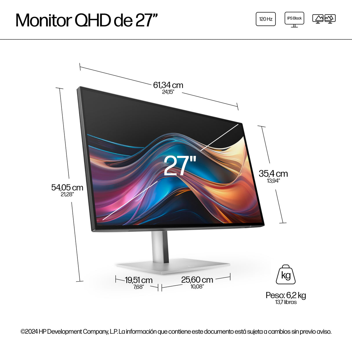 HP Monitor QHD de la serie Pro 7 de 27" - 727pq, 2560 x 1440 Pixeles, Quad HD, LCD