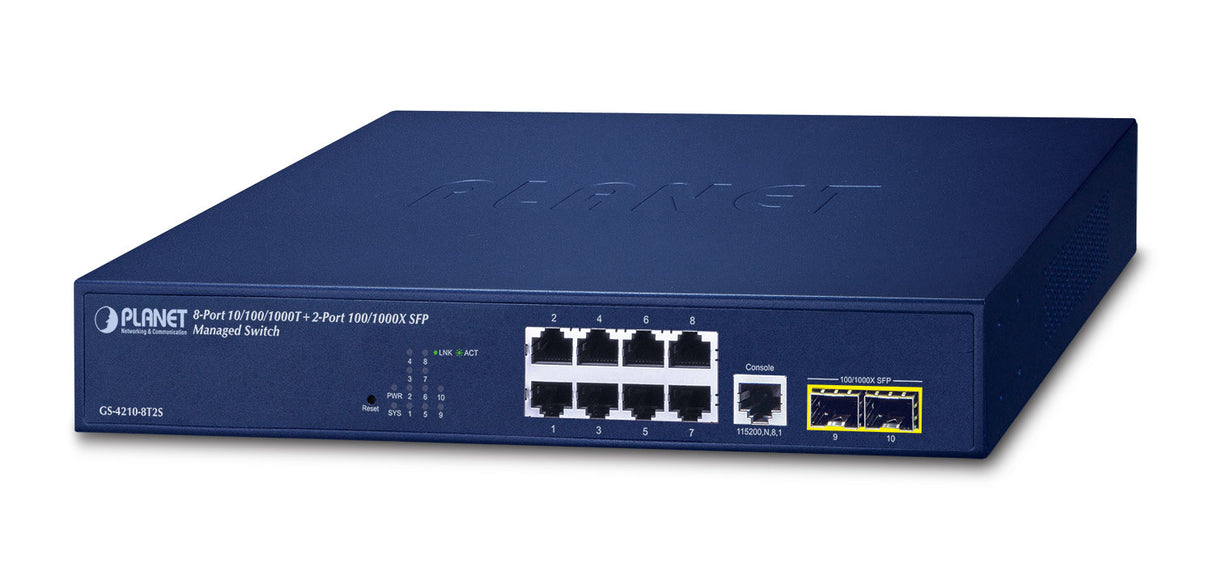 PLANET 10/100/1000T + 2-Port Gestionado L2/L4 Gigabit Ethernet (10/100/1000) 1U Azul