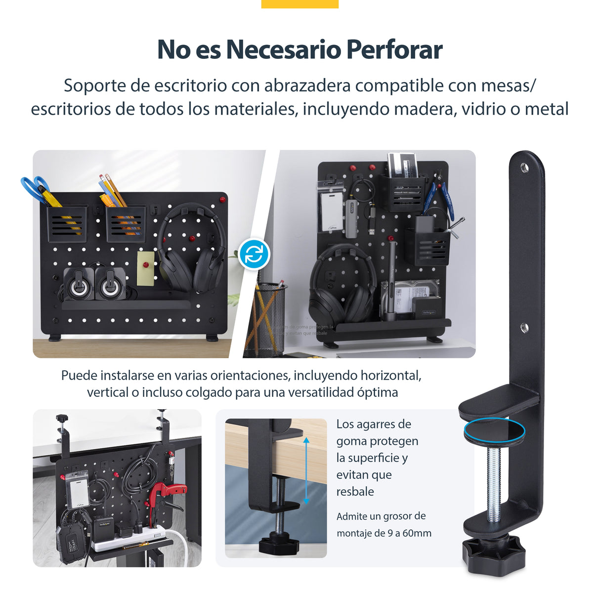 StarTech.com Tablero Perforado de Sobremesa con Abrazadera - Panel Perforado Metalico - Organizador de Acero con Accesor