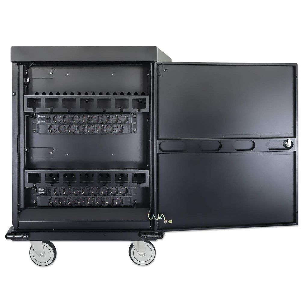 Manhattan Carrito de carga UVC con 32 puertos USB-A y 32 tomas de corriente alterna Laptop Piso 38 mm 3 mm 28 mm