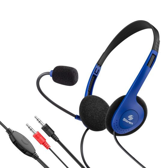 Steren AUD-505 auricular y casco Auriculares Alámbrico Diadema Llamadas/Música Negro, Azul