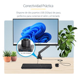 StarTech.com Brazo de Escritorio para Pantalla - Soporte VESA para Monitor hasta 34" (8kg) - Soporte VESA Articulado con Movimiento Total - Hub USB 3.0 de 2 Puertos - Grommet o Abrazadera - Resorte Monitor Negro