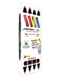 Zebra 300STOCNE004 marcadores 4 pieza(s) Punta de cincel/fina Colores surtidos Alrededor