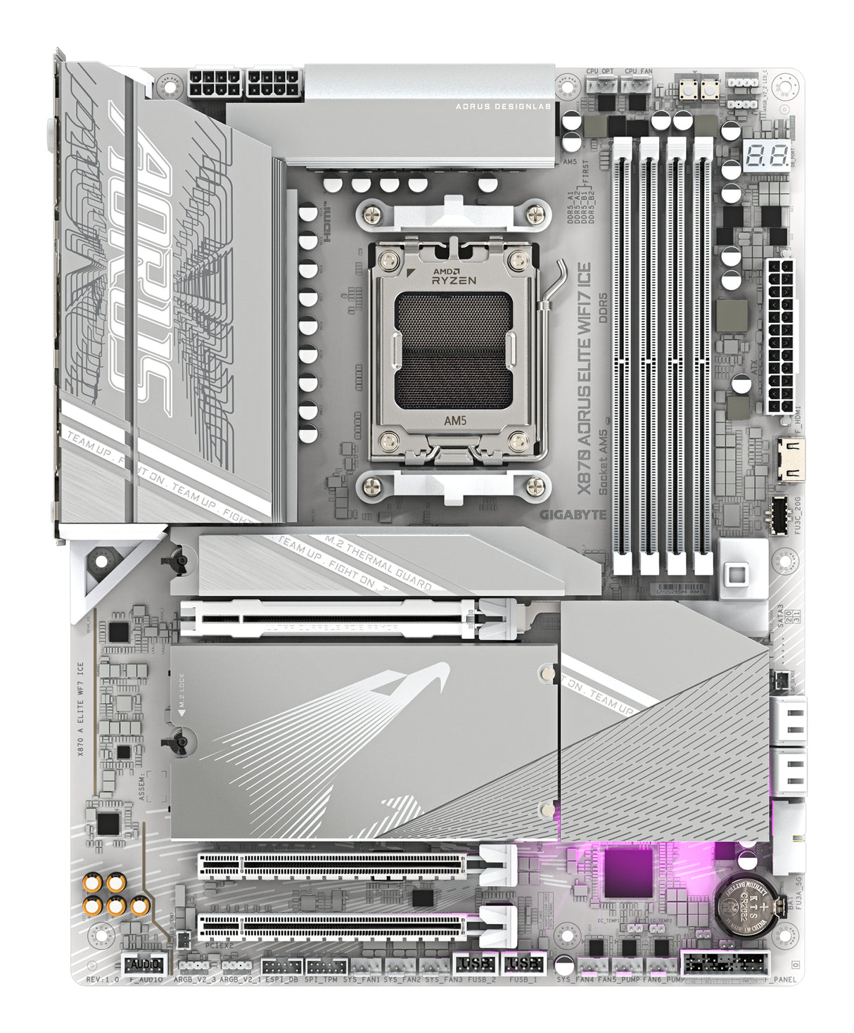GIGABYTE X870 AORUS ELITE WIFI7 ICE Placa Base - Compatible con CPUs AMD Ryzen 9000, 16+2+2 fases VRM digital, hasta 8200MHz DDR5 (OC), 3xPCIe 5.0 + 1xPCIe 4.0, Wi-Fi 7, LAN 2.5GbE, USB 4 placas base AMD Zócalo AM5 Zócalo AM5 256 GB