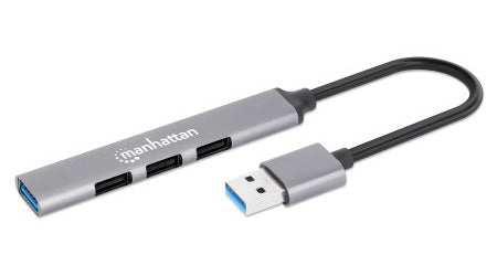 Manhattan Hub USB-A de 4 puertos, 4x USB-A (1x 5 Gbps USB 3.0 + 3x 480 Mbps USB 2.0), Alimentado por USB (no requiere alimentación externa), aluminio hubs de interfaz USB 3.2 Gen 1 (3.1 Gen 1) Type-A USB 2.0 3 1