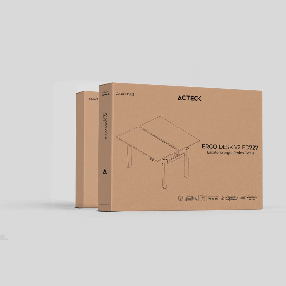 Acteck Ergo Desk V2 ED727 Blanco, Derecho, Forma rectangular, Aglomerado de madera