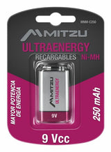 MITZU MNM-C250 pila de uso doméstico Batería recargable 9V Níquel-metal hidruro (NiMH), 1 pieza(s), 250 mAh