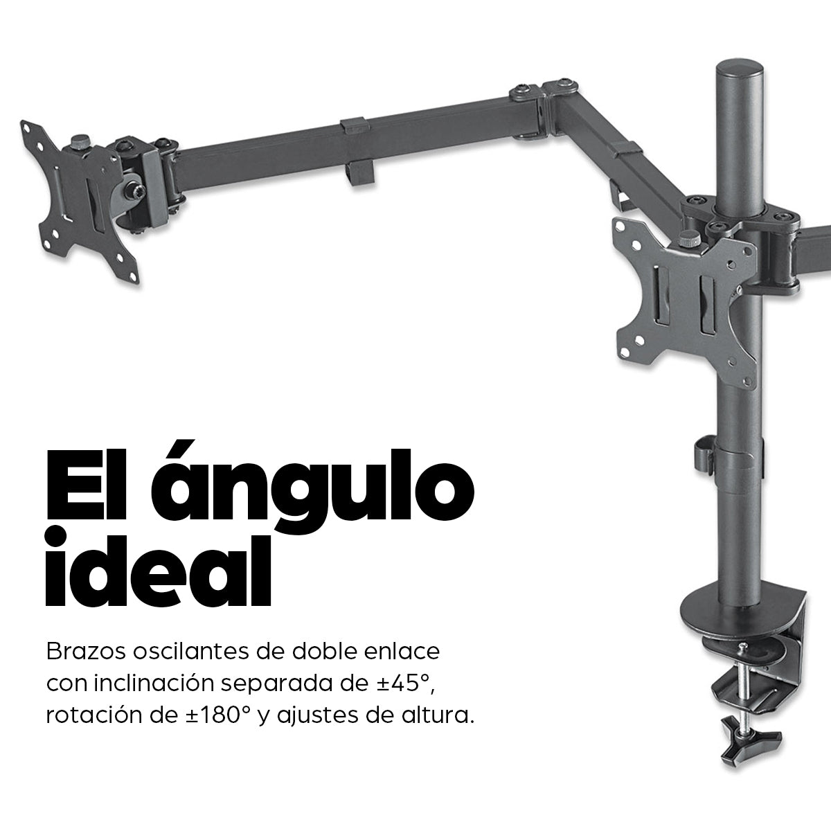 Manhattan Soporte triple de sobremesa para 3 monitores, pantallas 10"–27", montaje traseros con abrazadera, Co