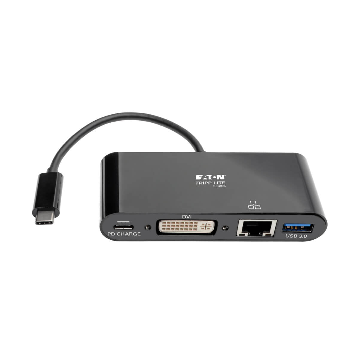 Tripp Lite U444-06N-DGUB-C Adaptador multipuerto USB-C, DVI, puerto Hub USB 3.x (5 Gbps), Gbe y Carga PD, Negro