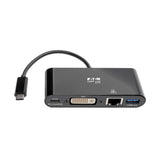 Tripp Lite U444-06N-DGUB-C Adaptador multipuerto USB-C, DVI, puerto Hub USB 3.x (5 Gbps), Gbe y Carga PD, Negro