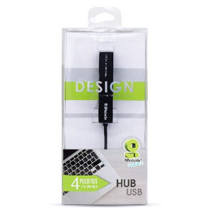 Hub USB V2.0 Compacto BROBOTIX 497677, 4 Puertos, 480 Mbit/s, Negro