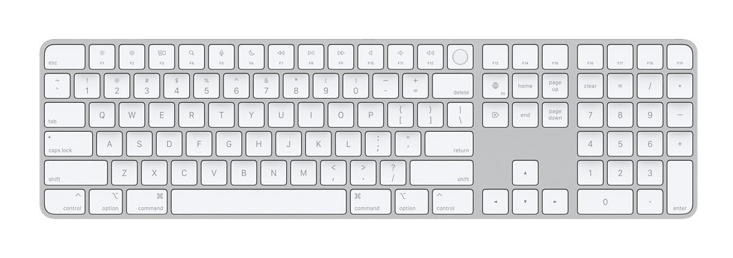 Apple MK2C3LL/A teclado Universal USB + Bluetooth QWERTY Inglés de EE.UU. Plata, Blanco, Tamaño completo (100%), Inalámb