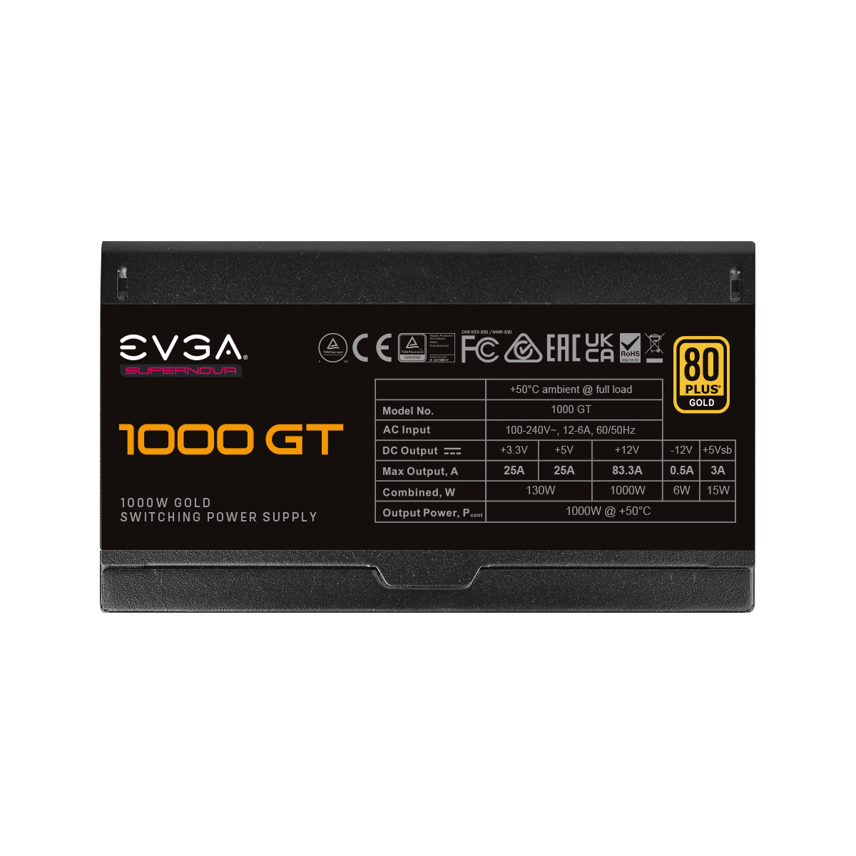 EVGA SuperNOVA 1000 GT unidad de fuente de alimentación 1000 W 24-pines ATX Negro, 100 - 240 V, 130 W