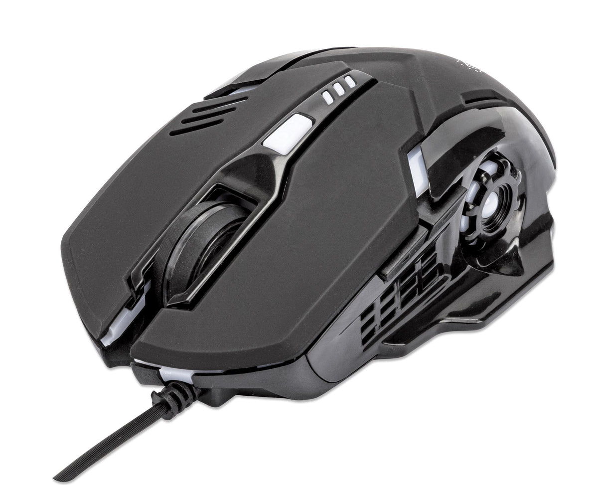 Manhattan Ratón óptico LED para juegos con cable, Diestro, USB tipo A, 3200 DPI