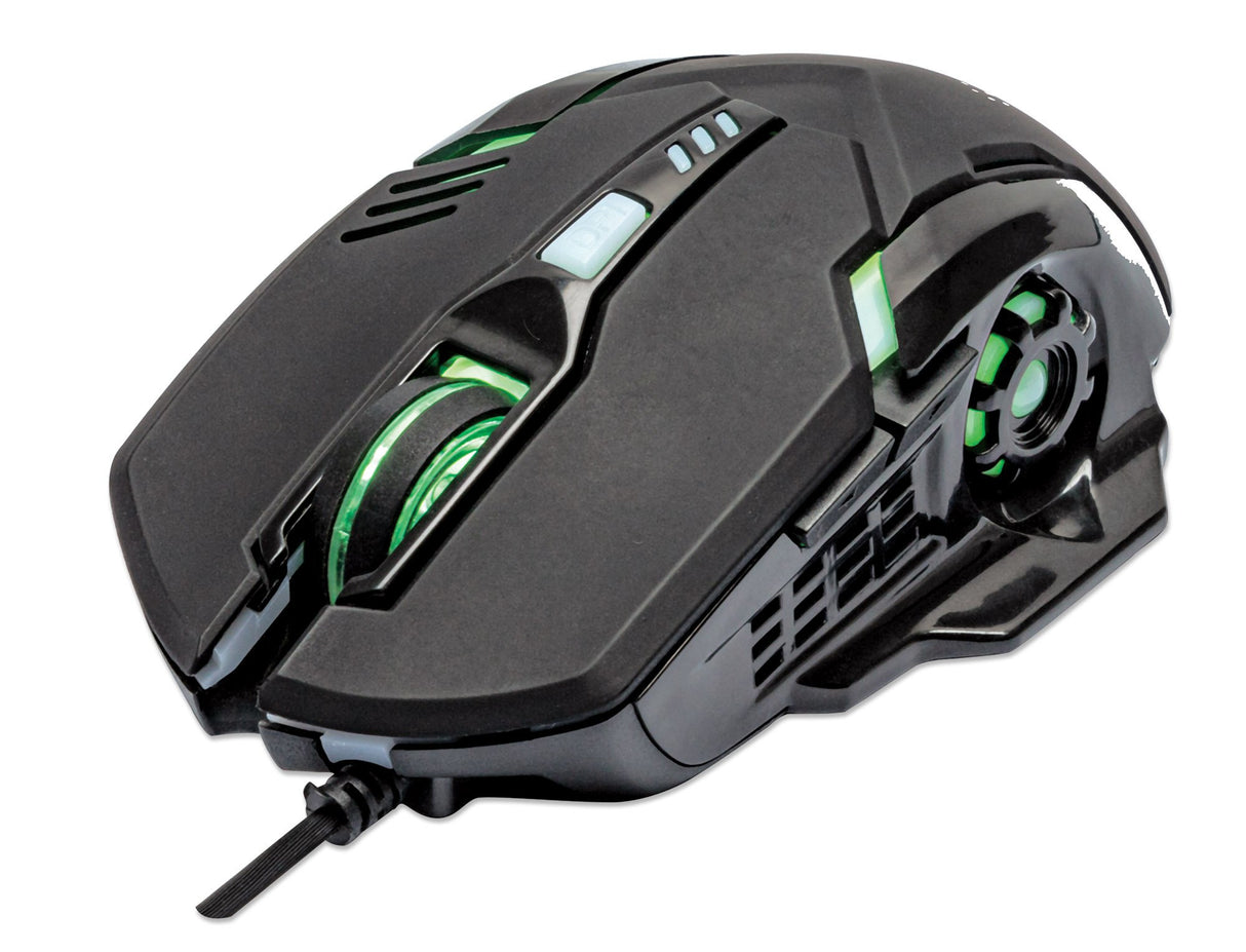Manhattan Ratón óptico LED para juegos con cable, Diestro, USB tipo A, 3200 DPI