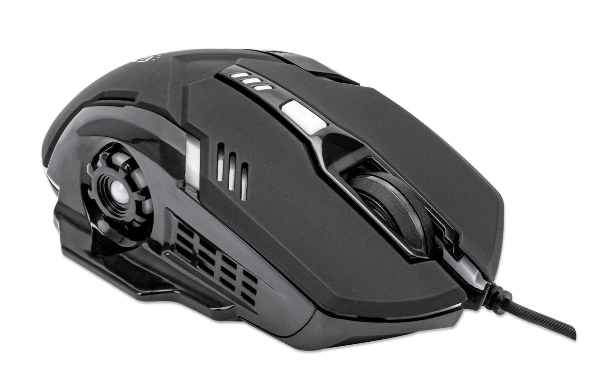 Manhattan Ratón óptico LED para juegos con cable, Diestro, USB tipo A, 3200 DPI