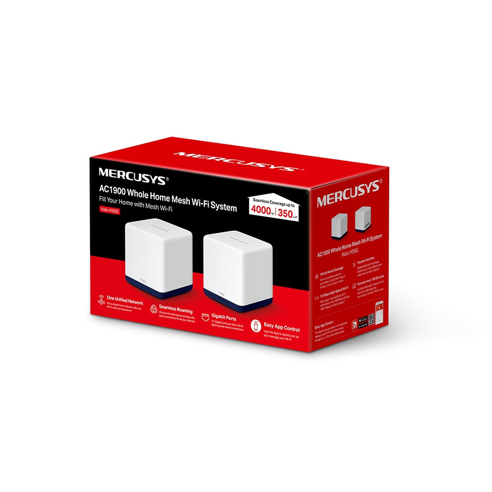 Mercusys Halo H50G (2-pack) Doble banda (2,4 GHz / 5 GHz) Wi-Fi 5 (802.11ac) Blanco 3 Interno, Sistema de malla, 350 m²