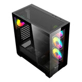 Gabinete Gamer Mid Tower Xzeal ATX Panel Der. Vidrio + Metal 2xUSB1.0 + 1xUSD3.0 + 3.5 mm + 4 ARGB Fans + 1 HUB Negro