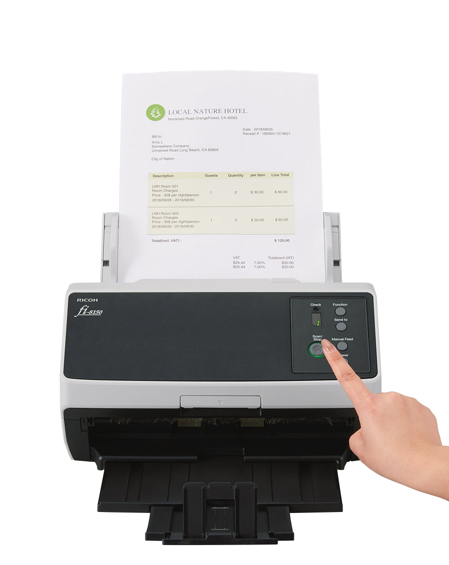 Ricoh FI-8150 ADF + Escáner de alimentación manual 600 x 600 DPI A4 Negro, Gris, 216 x 355.6 mm, 50 ppm, Escala de grises